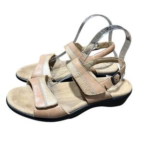 SAS Leather Nudu Heel Strap Sandals Tan / Dawn Size 8.5 Wide Velcro Comfort Walk